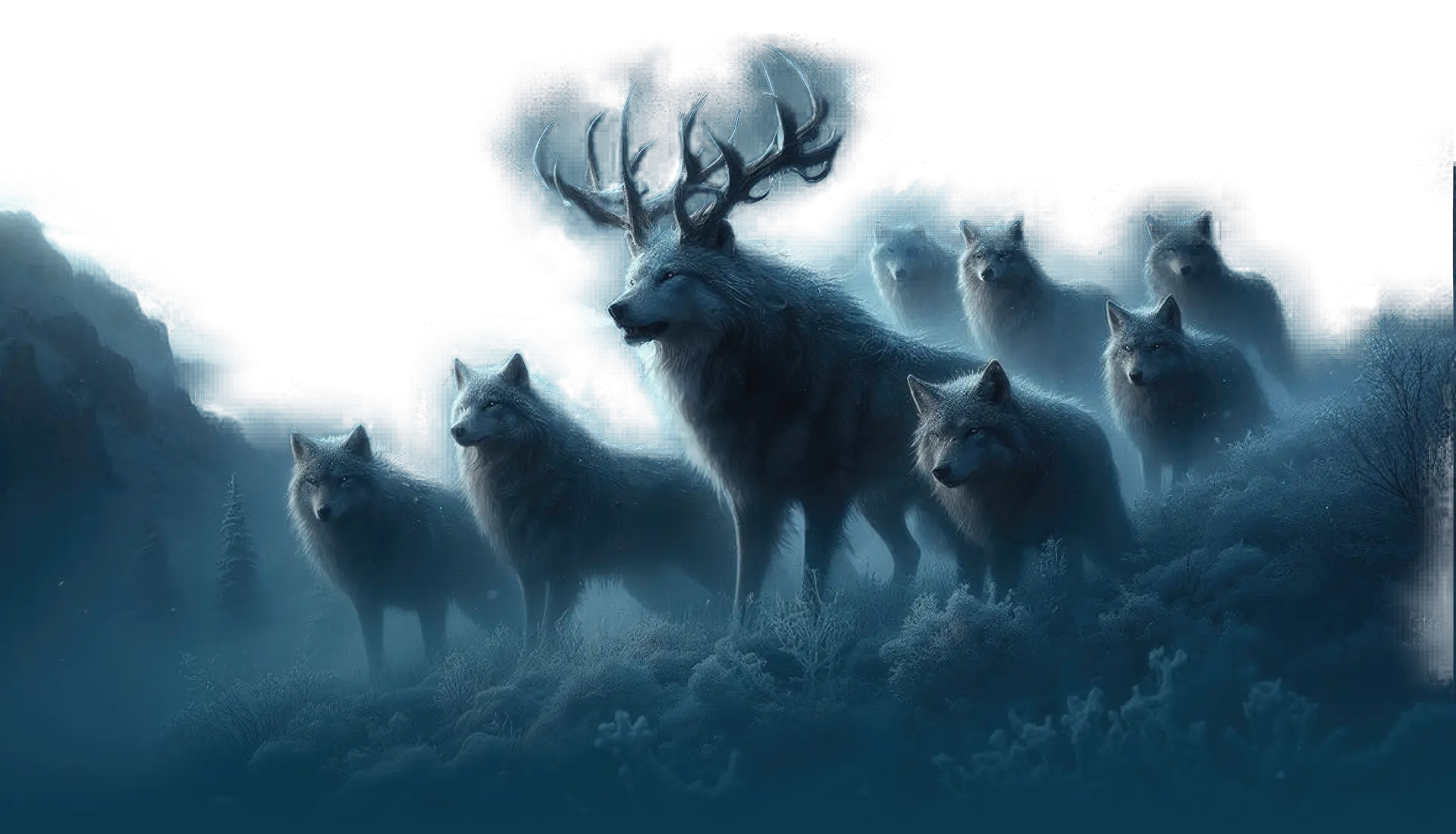 Illustration nocturne de loups dans la neige